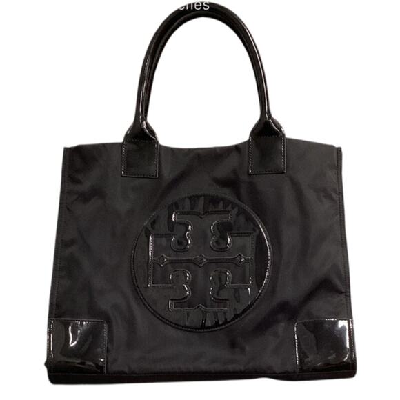 Tory Burch Handbags - Tory Burch Ella Tote Bag Large Black Patent Leather Logo Nylon